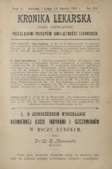 Kronika Lekarska : pismo poświęcone przeglądowi postęp&oacute;w umiejętności lekarskich 1903 R. 24 z. 3