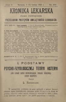 Kronika Lekarska : pismo poświęcone przeglądowi postęp&oacute;w umiejętności lekarskich 1903 R. 24 z. 12