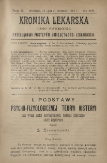 Kronika Lekarska : pismo poświęcone przeglądowi postęp&oacute;w umiejętności lekarskich 1903 R. 24 z. 15