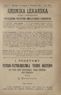 Kronika Lekarska : pismo poświęcone przeglądowi postęp&oacute;w umiejętności lekarskich 1903 R. 24 z. 17