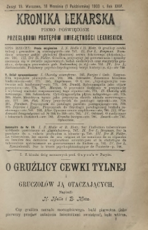 Kronika Lekarska : pismo poświęcone przeglądowi postęp&oacute;w umiejętności lekarskich 1903 R. 24 z. 19