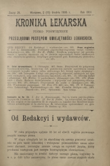 Kronika Lekarska : pismo poświęcone przeglądowi postęp&oacute;w umiejętności lekarskich 1903 R. 24 z. 24
