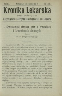 Kronika Lekarska : pismo poświęcone przeglądowi postęp&oacute;w umiejętności lekarskich 1904 R. 25 z. 4