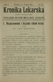 Kronika Lekarska : pismo poświęcone przeglądowi postęp&oacute;w umiejętności lekarskich 1904 R. 25 z. 17