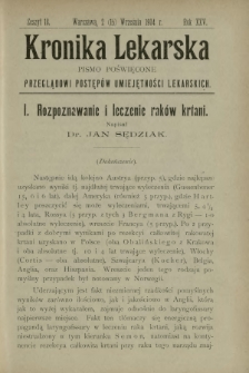 Kronika Lekarska : pismo poświęcone przeglądowi postęp&oacute;w umiejętności lekarskich 1904 R. 25 z. 18