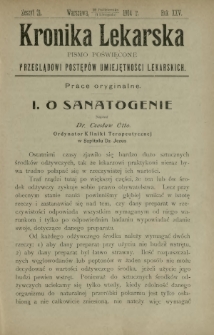 Kronika Lekarska : pismo poświęcone przeglądowi postęp&oacute;w umiejętności lekarskich 1904 R. 25 z. 21