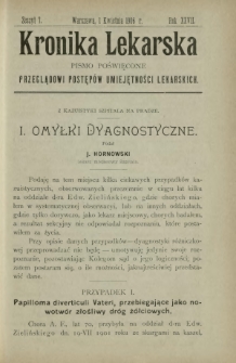 Kronika Lekarska : pismo poświęcone przeglądowi postęp&oacute;w umiejętności lekarskich 1906 R. 27 z. 7