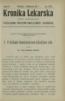 Kronika Lekarska : pismo poświęcone przeglądowi postęp&oacute;w umiejętności lekarskich 1906 R. 27 z. 19