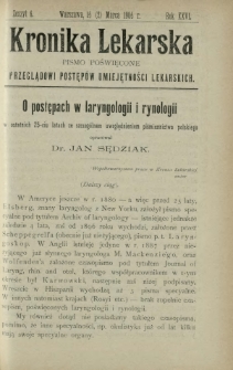 Kronika Lekarska : pismo poświęcone przeglądowi postęp&oacute;w umiejętności lekarskich 1905 R. 26 z. 6