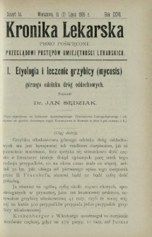 Kronika Lekarska : pismo poświęcone przeglądowi postęp&oacute;w umiejętności lekarskich 1905 R. 26 z. 14