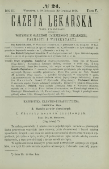 Gazeta Lekarska : pismo tygodniowe poświęcone wszystkim gałęziom umiejętności lekarskiej, farmacyi i weterynaryi 1868 R. 3 T. 5 nr 24