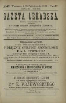 Gazeta Lekarska : pismo tygodniowe poświęcone wszystkim gałęziom umiejętności lekarskich 1884 Ser. II R. 19 T. 4 nr 43