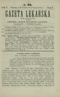 Gazeta Lekarska : pismo tygodniowe poświęcone wszystkim gałęziom umiejętności lekarskiej, farmacyi i weterynaryi 1871 R. 5 T. 10 nr 1