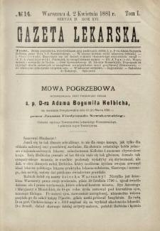 Gazeta Lekarska : pismo tygodniowe poświęcone wszystkim gałęziom umiejętności lekarskich 1881 Ser. II R. 16 T. 1 nr 14