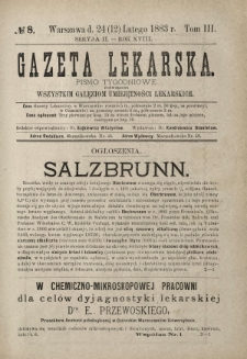 Gazeta Lekarska : pismo tygodniowe poświęcone wszystkim gałęziom umiejętności lekarskich 1883 Ser. II R. 18 T. 3 nr 8