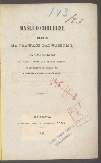 Myśli o cholerze, oparte na prawach galwanizmu